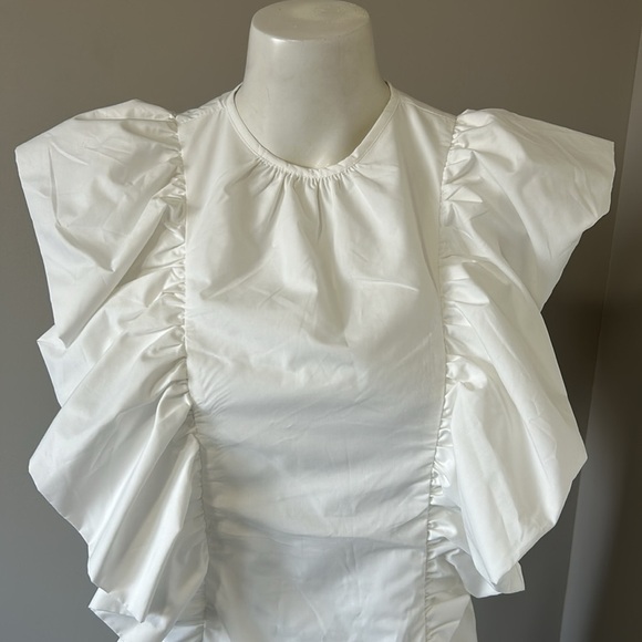 En Saison Lifted Mini Dress Ruffle Round Neck Sleeveless White Sz S NEW - Picture 2 of 11